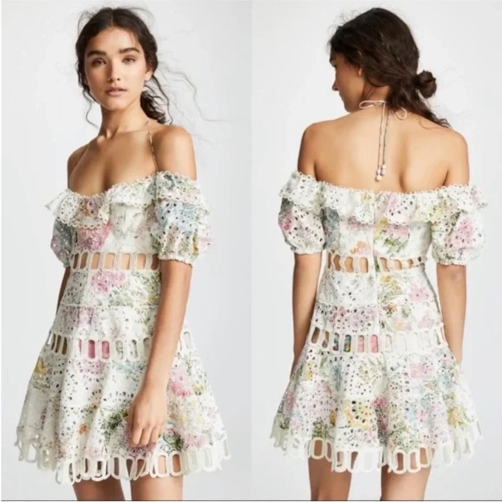 Zimmermann Heathers Off Shoulder Dress in Garden Floral - Picture 2 of 9